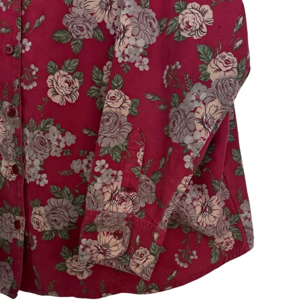 Papagallo Blouse Long Sleeve Burgundy Print 2X - Picture 9 of 16